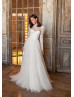 Long Sleeves Ivory Lace Tulle Anniversary Wedding Dress